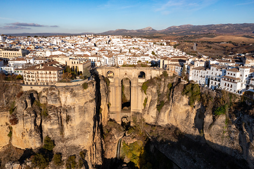 View of Monastery of the Holy Trinity om rock in Meteora, Greece. The Meteora area is on UNESCO World Heritage List since 1988