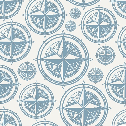 compasses rose pattern seamless monochrome medieval wooden instruments for sailors sailing on ships with pointers to directions world vector illustration