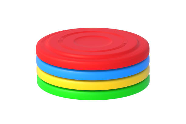 istock Stack of frisbee disk isolated on white background. Plastic discs. Beach games. Outdoor activity. Summer entertainment. Toy for summertime vacation on sea. 3d render 1458260478