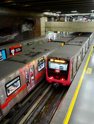 Santiago, Chile: January 14,2023- The Santiago Metro ( Metro de Santiago) is a rapid transit system serving the city Santiago, capital of Chile.