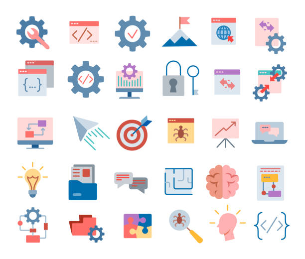 Web Development Flat Icons Set Web development icons set. Flat style. Vector illustration. game developer stock illustrations