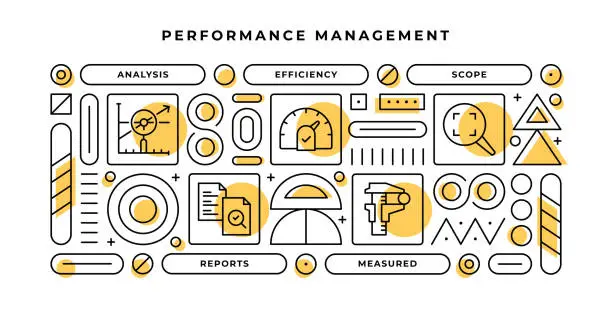 Vector illustration of Performance Management Infographic Concept with geometric shapes and Analysis,Scope,Reports,Measured Line Icons