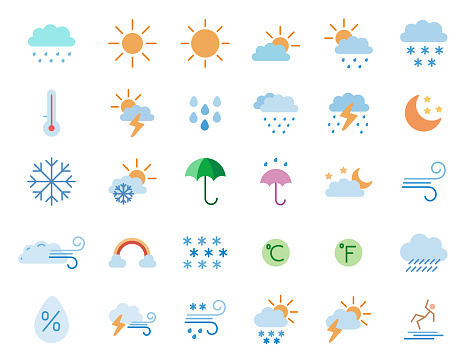 Weather icons set. Flat style. Vector illustration.
