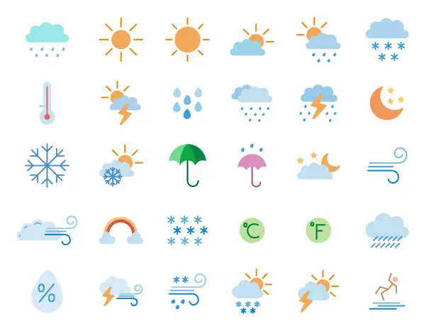 Vector illustration of Weather Flat Icons Set