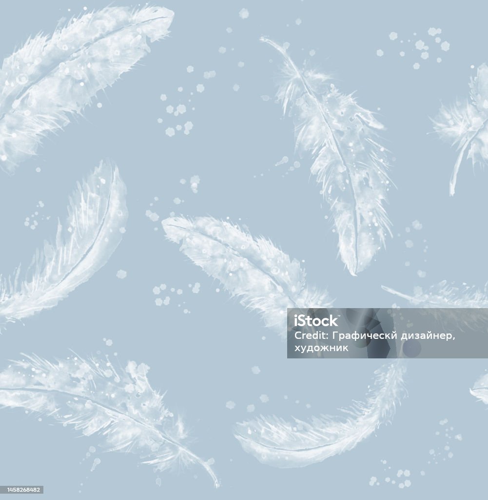 Neutral Feather Pattern Delicate Seamless Pattern Of White Feathers On A Grayblue Background ...