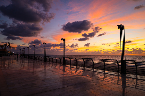 Jeddah , Saudi Arabia Dec 23 2022 - Jeddah Art Promenade - beautiful cloudy sky at City Beach waterfront