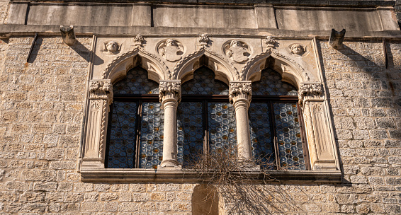 Ancient building facade in the Old City of Trogir, Croatia