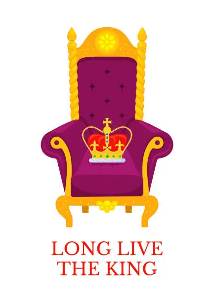 Vector illustration of Poster with throne, crown and inscription Long Live the King