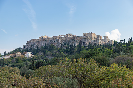 A picture of the Acropolis of Athens as seen from the Ancient Agora below.