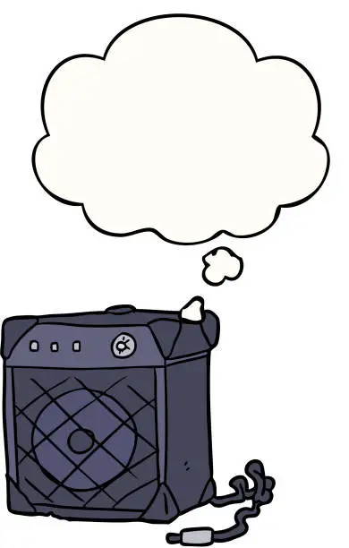 Vector illustration of cartoon guitar amp with thought bubble