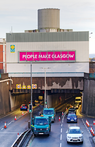 Glasgow, UK, October 23rd 2023, The Clyde Tunnel entrance from the south in Govan UK