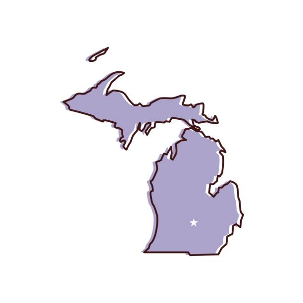 Michigan map vector illustration Michigan map vector illustration. Lavender colored map of north east state with the capital - Lansing. United States od America, infographics, geography concepts. Michigan stock illustrations