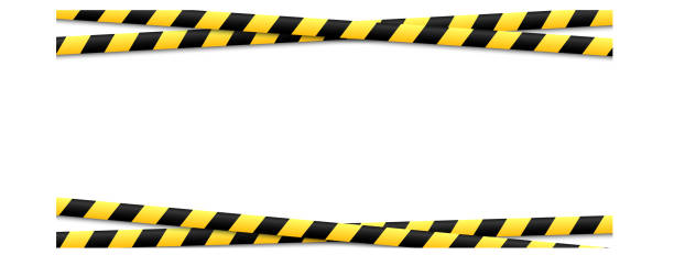 istock Realistic striped crossing caution tape of warning signs. 1458296266