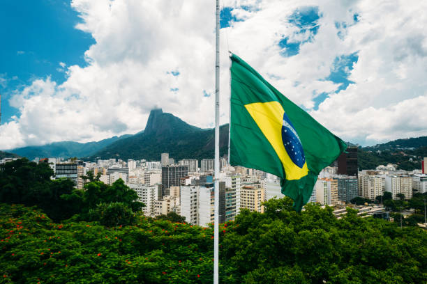 Brazilian flag in Rio de Janeiro, Brazil stock photo