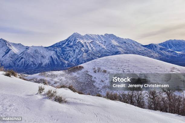 Timpanogos Peak Snow Covered Mountain Views From Maack Hill Hiking Lone Peak Wilderness Wasatch Rocky Mountains Utah United States Stock Photo - Download Image Now