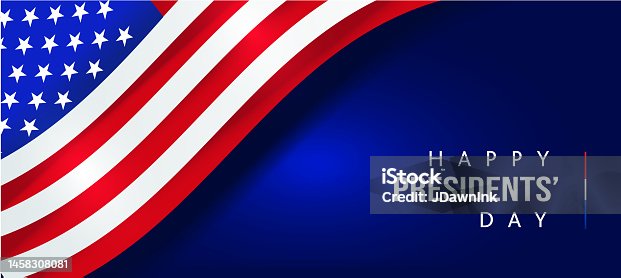 istock Happy Presidents' Day February concept. Horizontal banner template design, poster with text 1458308081