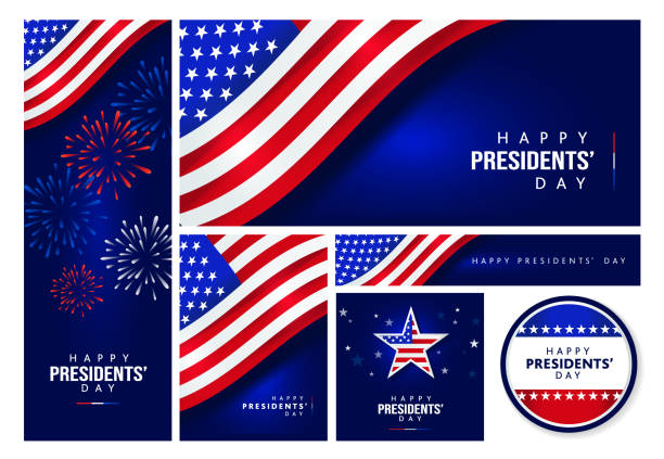 Happy Presidents' Day February concept set of different layout options. Template design, flyer, label, banner and poster with text Vector illustration of a National Happy Presidents' Day February concepts. Design, poster with text. Fully editable. Download includes vector eps and high resolution jpg. presidents day logo stock illustrations