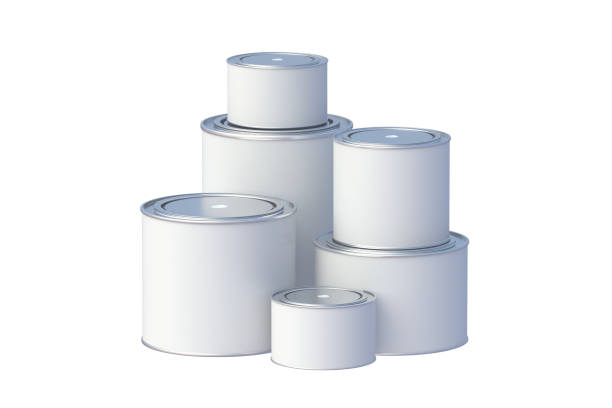 istock Heap of paint cans isolated on white background. 3d render 1458311806
