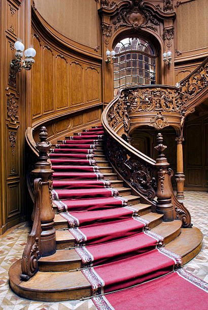 escalier avec tapis strip - entrance hall mansion indoors inside of photos et images de collection