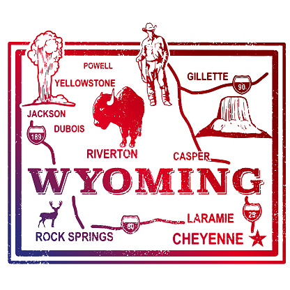 Wyoming Travel Retro Stamp