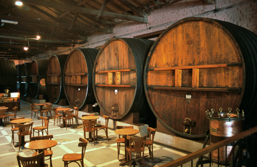 A wine tasting room with huge barrels in Mendoza, the wine region in Argentina