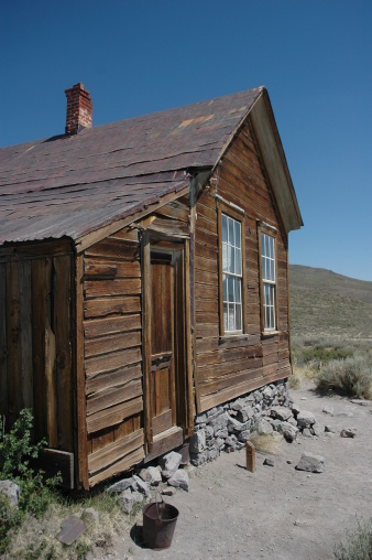 abandoned home in Bodie, Ca on a beautiful, cloudless day