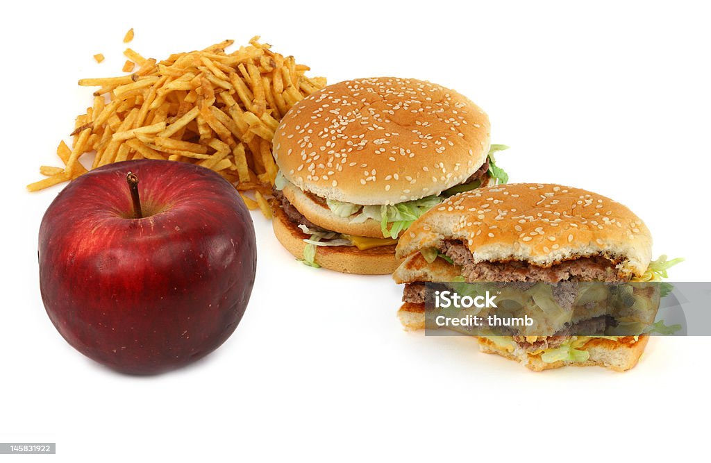 GGG tamanho junk food e maçã - Foto de stock de Abundância royalty-free