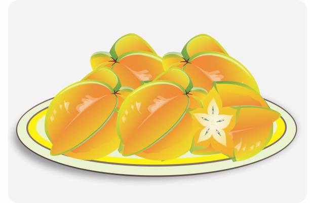 Fresh Star Fruit On the plate served fresh star fruit starfruit stock illustrations