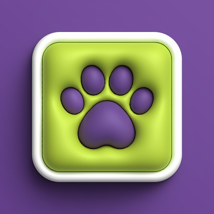 Cat or dog pet paws pawprint shape symbol 3D illustration design element.