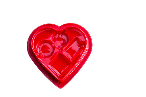Heart Shaped Candy Box that is empty on a white background