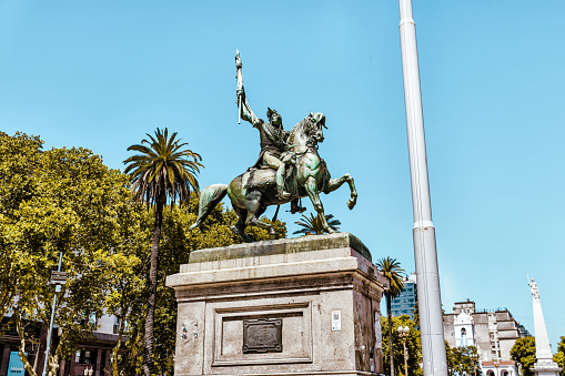 Buenos Aires, Argentina - December 21, 2022: General San Martin Monument at San Martin square in Buenos Aires