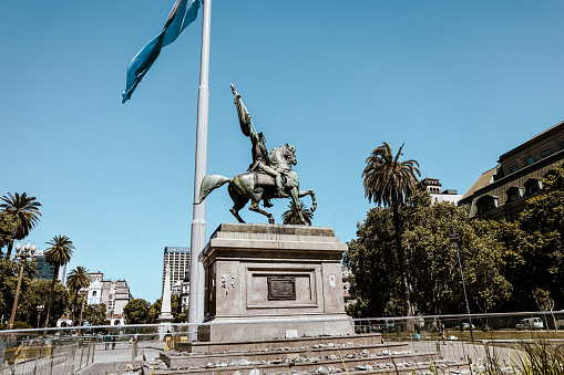 Buenos Aires, Argentina - December 21, 2022: Sights in and around Plaza de Mayo with views of the Casa Rosada (The Pink House) in Buenos Aires Argentina