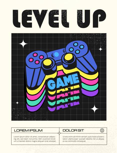 ilustrações de stock, clip art, desenhos animados e ícones de game poster concept - retro revival video game joystick gamer
