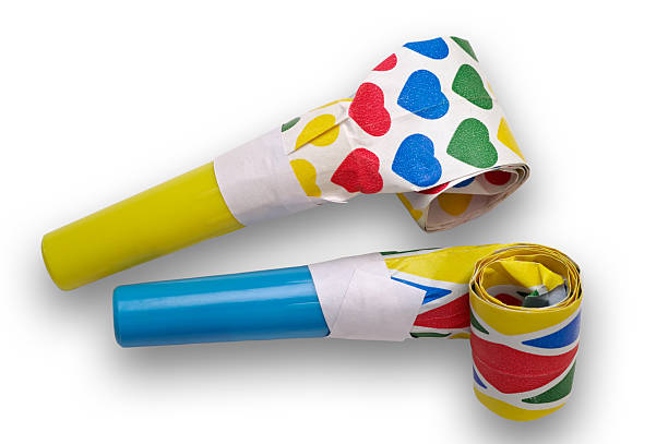 Noisemakers - party blowers with clipping path stock photo