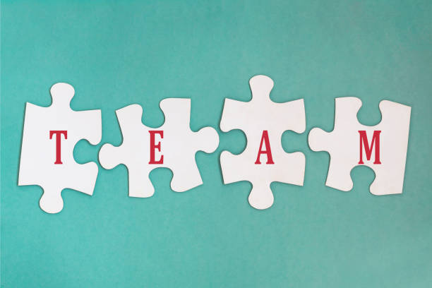 istock puzzle pieces with word team. Jigsaw. business idea, concept teamwork 1458344388