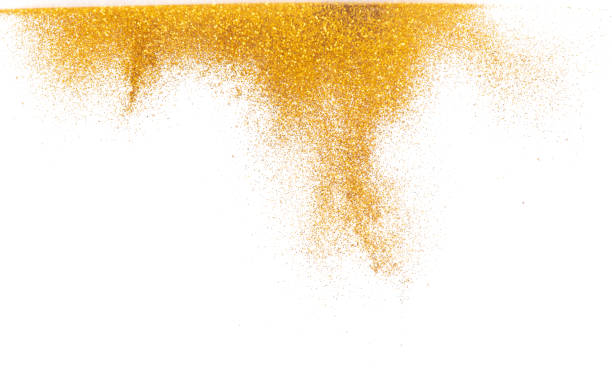 istock Explosion metallic gold glitter sparkle bokeh isolated white background decoration. Golden Glitter powder spark blink celebrate, blur foil part explode in air, fly throw gold glitters particle shape 1458346205