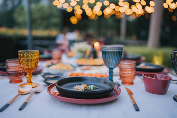 istock Outdoor Dining place setting with Asian Food 1458348363