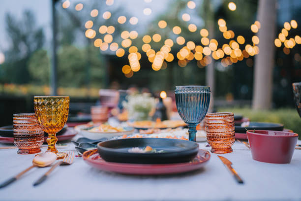 istock Outdoor Dining place setting with Asian Food 1458348494