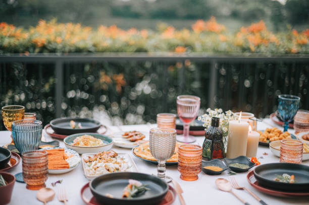 Asian Fusion Food Outdoor Dining Dinner Table Place Setting