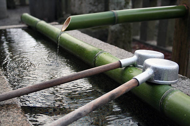 istock Shinto Shrine Cleansing Spring, Bamboo Pipes & Drinking Cups 145835626