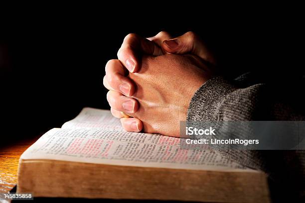 Praying Hands Man Bible Stock Photo - Download Image Now - Bible, Praying, Adult