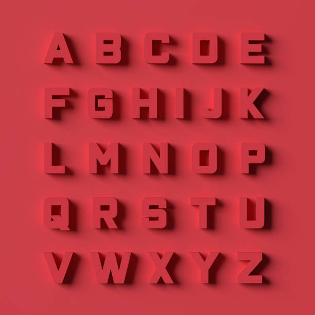 alfabeto in lettere maiuscole rosse - three dimensional shape alphabetical order alphabet text foto e immagini stock