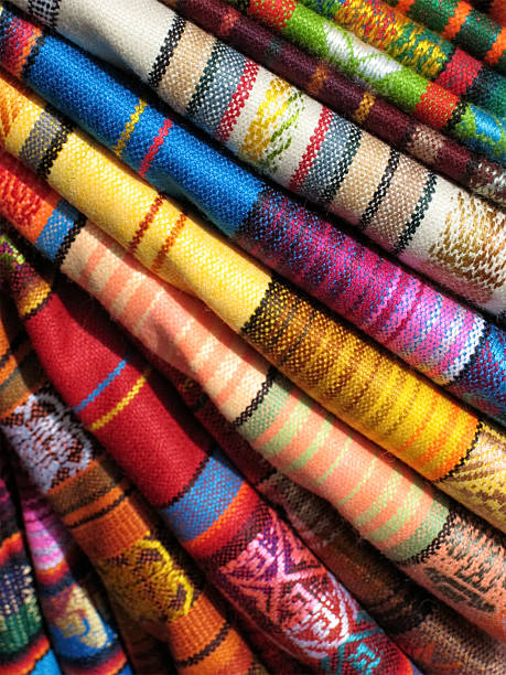 istock Set of stacked colorful patterned blankets 145836402