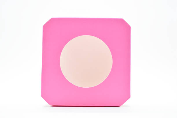 istock pink paper box on white background, package for design 1458365124