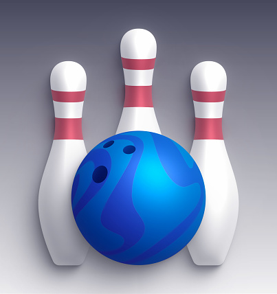 Textured bowling ball and bowling pins 3D design.