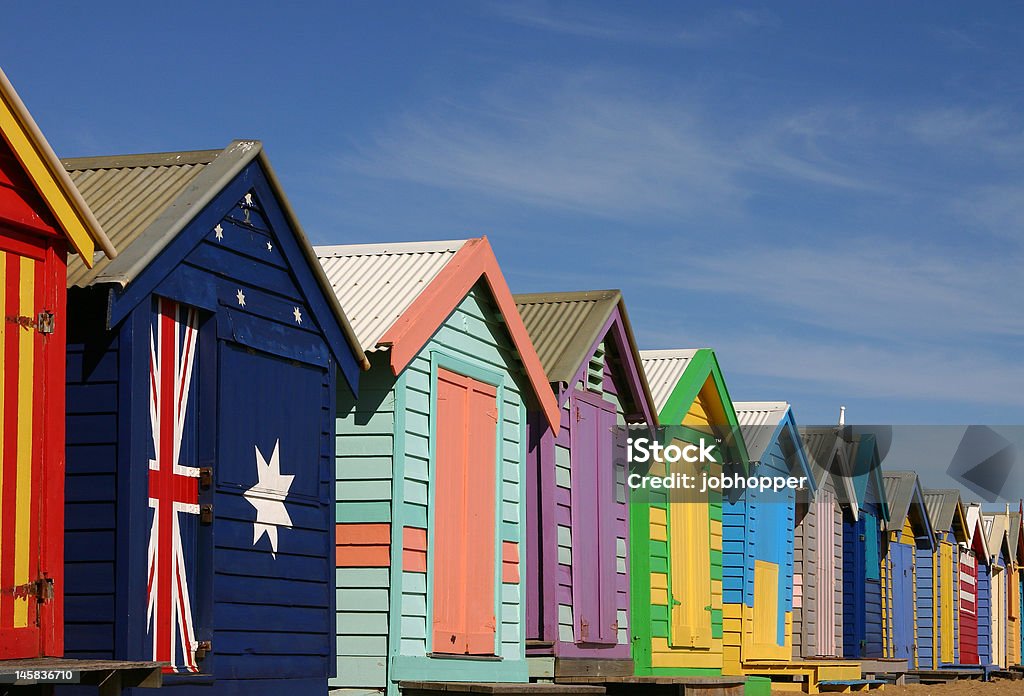 bathing boxes in Melbourne - bathing boxes at Brighton Beach, Melbourne, Victoria, Australia Australia Stock Photo