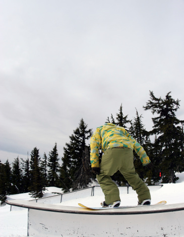 Snowboarder on a box at Timberline Lodge, OR