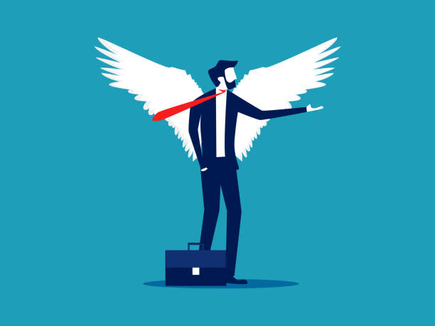istock Businessman with angel wings. Getting more power. expertise vector 1458372418