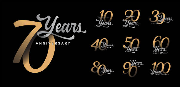 Set of modern anniversary logotype with lettering style vector art illustration