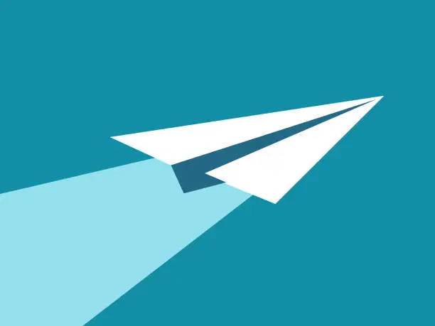 Vector illustration of Paper plane icon. white paper plane flew forward. Desire for progress and ambitious